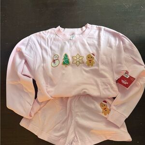 Pink Holiday Themed Sweatshirt and Shorts Set